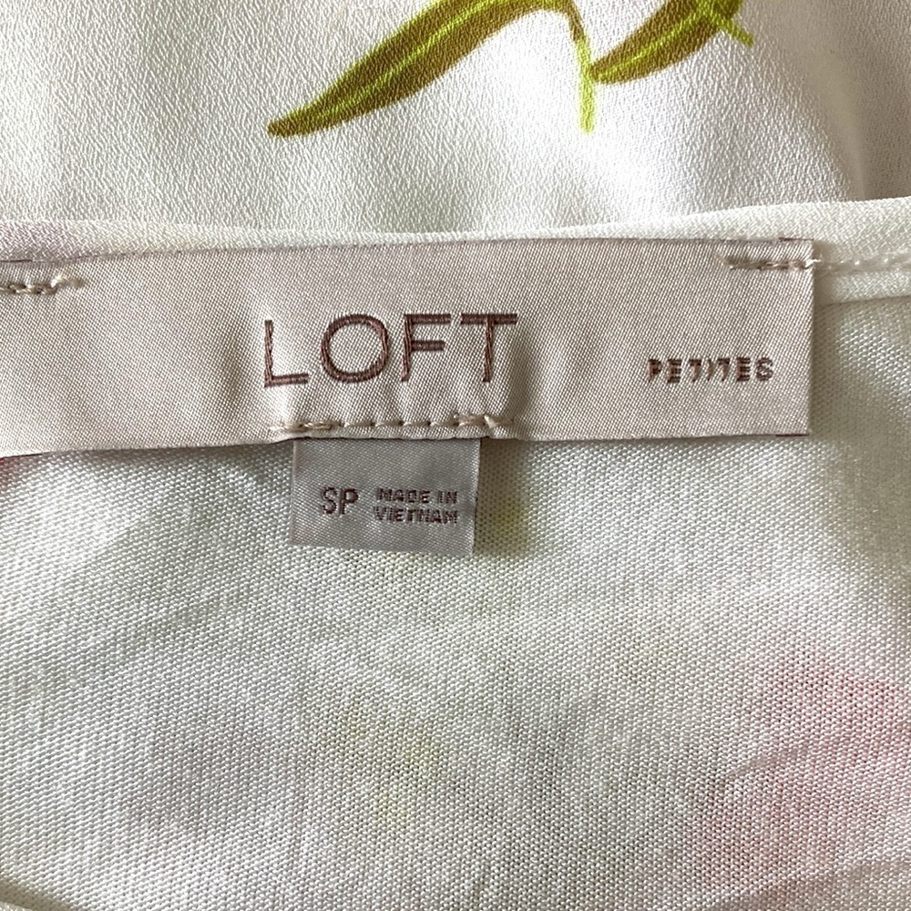 LOFT Small petite top floral white orange yellow ruffle short sleeves - Picture 10 of 10